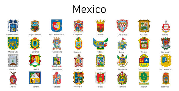wappen des bundesstaates mexiko emblem aller mexikanischen regionen - sonora state stock-grafiken, -clipart, -cartoons und -symbole