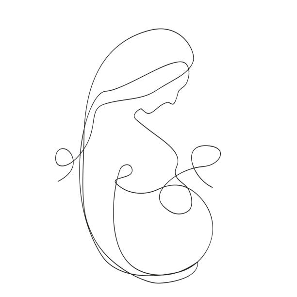 schwangere frau strichzeichnung, glückliche werdende mutter silhouette zeichnung vektor strichkunst - bauchnabel stock-grafiken, -clipart, -cartoons und -symbole