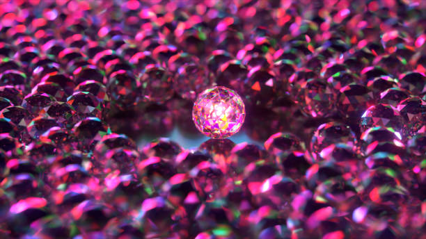 希少性と独自性の概念。小さなダイヤモンド球に囲まれた大きな輝くダイヤモンド球。3d イラストレーション - rarity ストックフォトと画像