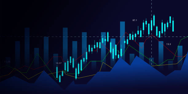 stockillustraties, clipart, cartoons en iconen met market volatility chart on the dark screen theme - market