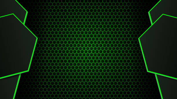 Hexagon Abstract Green neon Background Hexagon Abstract Green neon Background, dark green wallpaper, abstract background, Hexagon 3d vector Hexagon stock illustrations