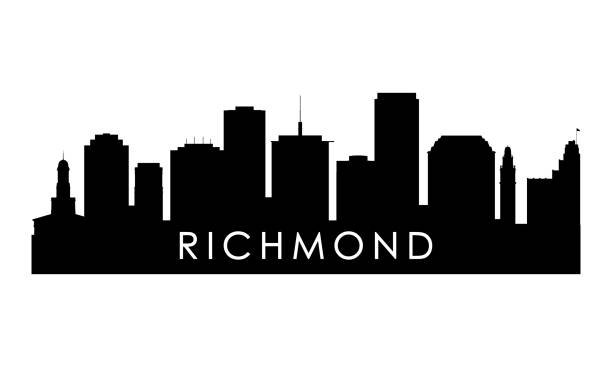 ilustrações, clipart, desenhos animados e ícones de silhueta do horizonte de richmond. black richmond city design isolado em fundo branco. - richmond virginia virginia skyline urban scene