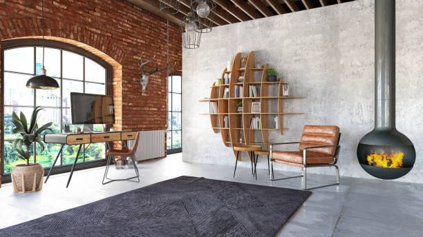 istock Industrial Style Loft Room with PC and Workplace 1368045009