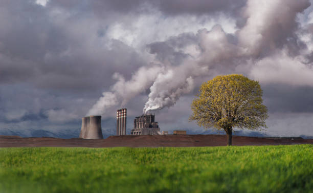 centrale a carbone e inquinamento ambientale - coal fired power station foto e immagini stock