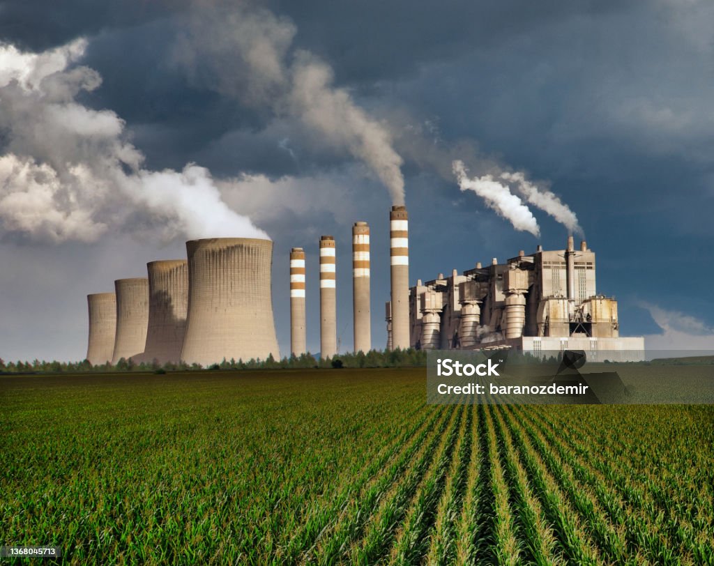 Coal power plant and environmental pollution Factory Stock Photo
