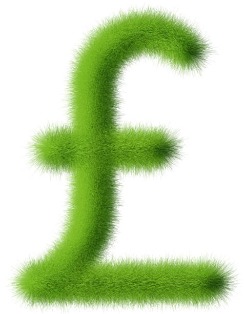 izolowany symbol gbp z efektem trawy, efekt klimatyczny gbp, ilustracja 3d, renderowanie 3d. - pound symbol environment grass currency zdjęcia i obrazy z banku zdjęć