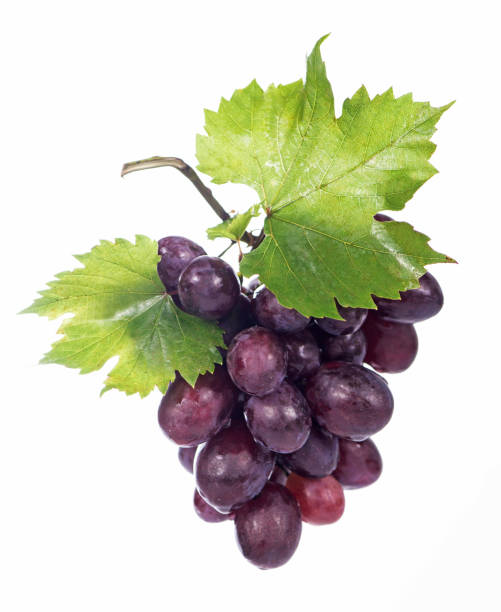 istock Grape cluster with leaves isolated on the white background 1368046822