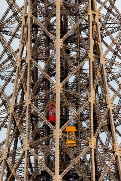 Close-up view on elevators of the Eiffel Tower. Paris. France