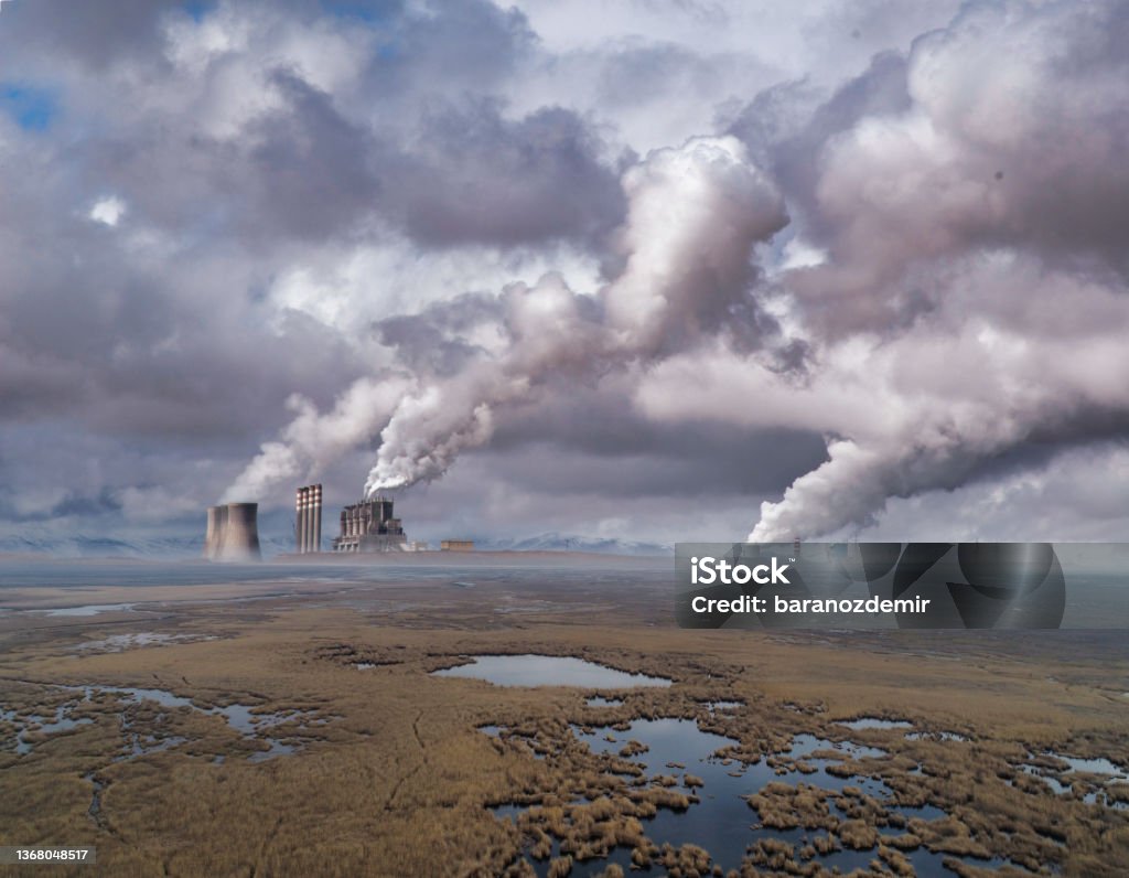 Coal power plant and environmental pollution Pollution Stock Photo