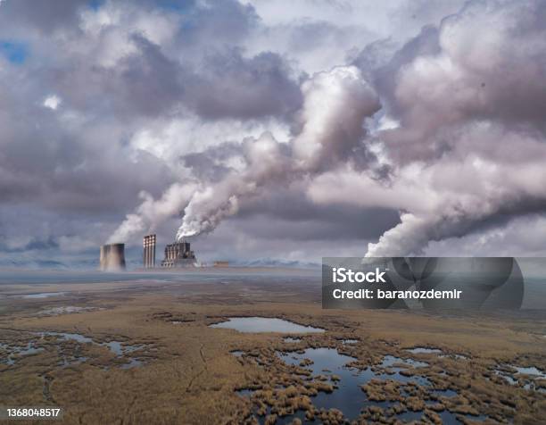 Coal Power Plant And Environmental Pollution Stock Photo - Download Image Now - Pollution, Greenhouse Gas, Air Pollution