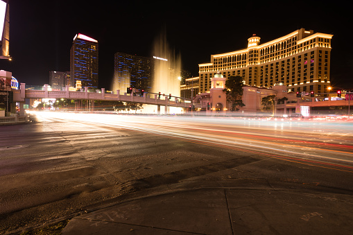 Las Vegas, USA - Sep 24, 2019: The Vegas strip with vehicles passing early in the evening.