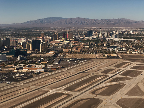Las Vegas, USA - Sep 30, 2019: Las Vegas Airport late in the day on a jet out of Sin City.