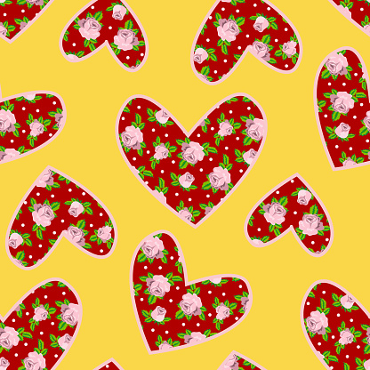 Vector Rose Hearts Seamless Pattern Stock Illustration - Download Image Vector Rose Hearts Seamless Pattern Stock Illustration - Download Image