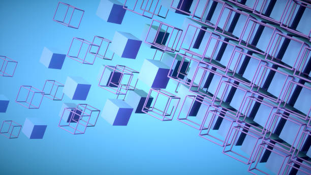 istock Abstract Flying Cubes, Geometric Shapes Background, Neon Lighting 1368054417