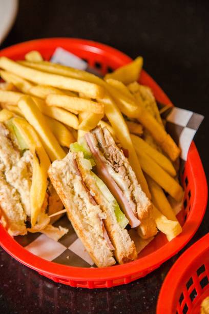 club sandwich - club sandwich sandwich french fries turkey imagens e fotografias de stock