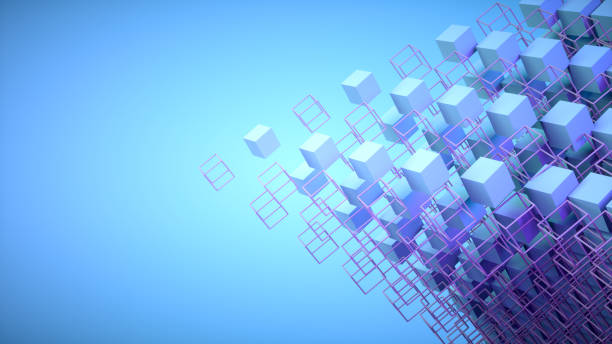 istock Abstract Flying Cubes, Geometric Shapes Background, Neon Lighting 1368055091