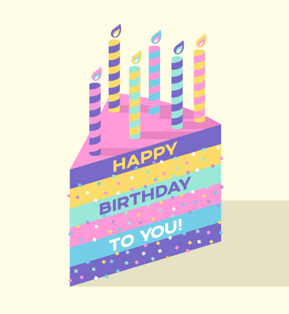 happy birthday cake celebration - three dimensional vertical shiny colors stock illustrations