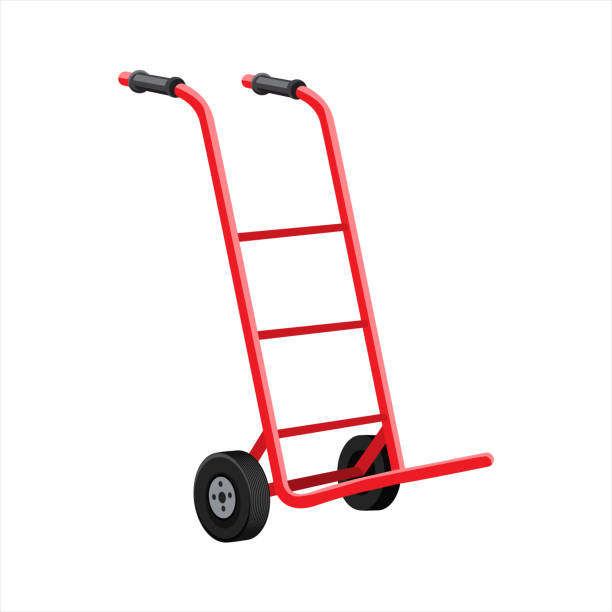 istock Empty Metal Hand Truck. Hand Truck with two handle and two wheels to carry cardboard boxes. Flat and solid color vector illustration. 1368055464