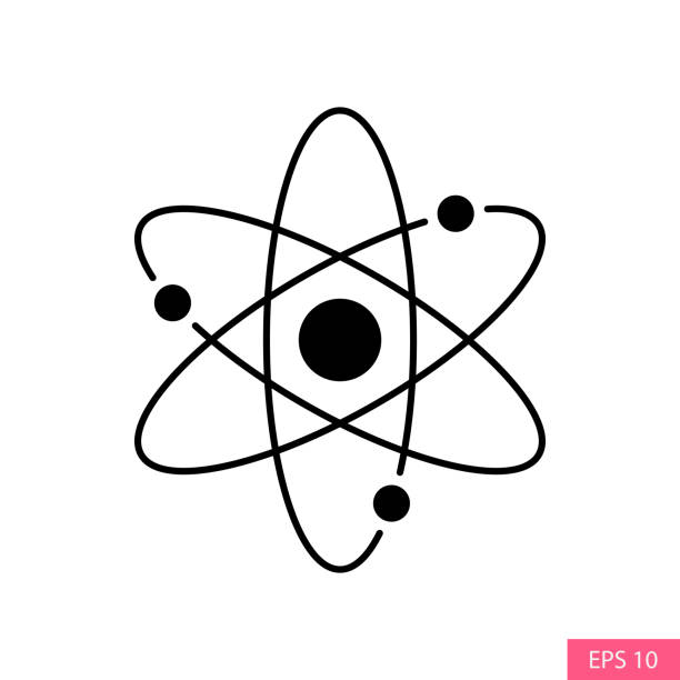 atom-vektor-symbol im linienstil-design für website-design, app, ui, isoliert auf weißem hintergrund. bearbeitbarer strich. eps 10 vektorillustration. - atom stock-grafiken, -clipart, -cartoons und -symbole