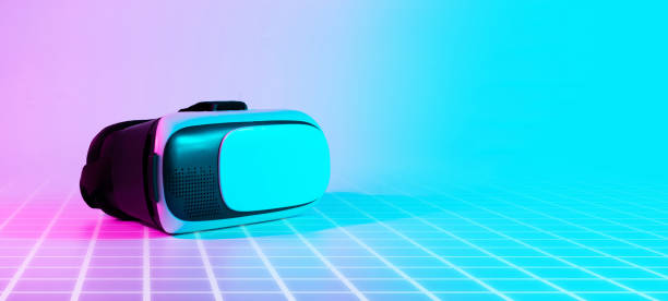 istock Virtual reality goggles VR. 3d digital glasses on futuristic neon tech background. Augmented reality, science, future technology, robots and people concept. VR. 1368057002