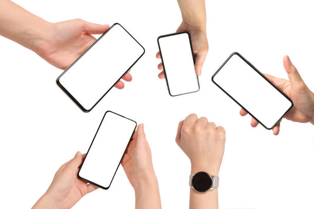 istock Smart phone in woman hands isolated on white background.  White screen. Copy space. 1368059994