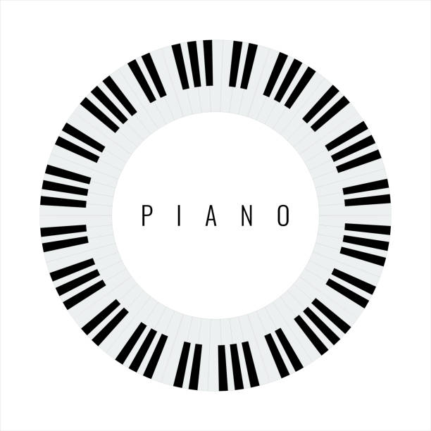 플레이트 피아노 키 프레임 테두리. 피아노 키보드 서클 모양 벡터 일러스트레이션. - piano key piano musical instrument music stock illustrations