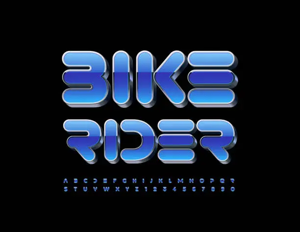Vector illustration of Vector modern sign Bike Rider. Futuristic Alphabet Letters and Numbers set