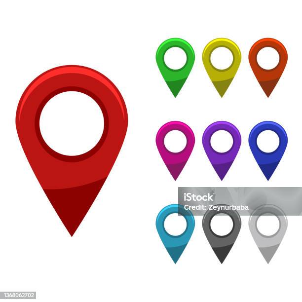 Map Pointer Solid Color Set Of Bright Map Pointers Flat And Solid Color Style Vector ...