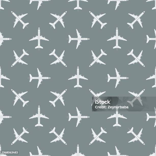 Texture Avion White Top Aerial View Airplane On Graye Background Seamless Pattern ...