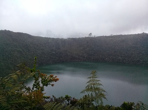 Lake Guatavita, a sacred site for the Muisca, in Sesquile, Cundinamarca province, Colombia.