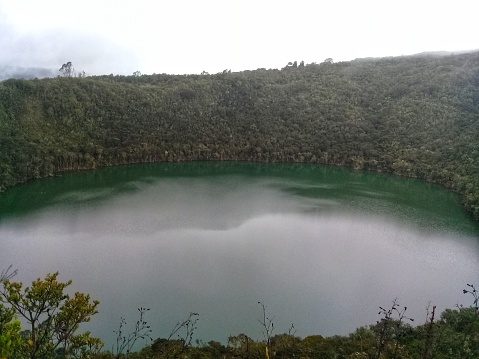 Lake Guatavita, a sacred site for the Muisca, in Sesquile, Cundinamarca province, Colombia.