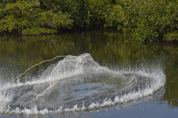 Round Splash from Fishing Net landing in water