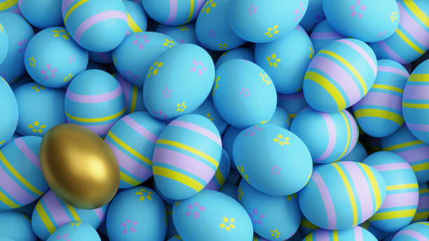 istock 3D Render of Easter eggs with a golden one in the foreground 1368068164