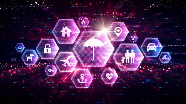 insurtech - insuretech - versicherungstechnologie - neue technologien in der versicherungsbranche - versicherung stock-grafiken, -clipart, -cartoons und -symbole