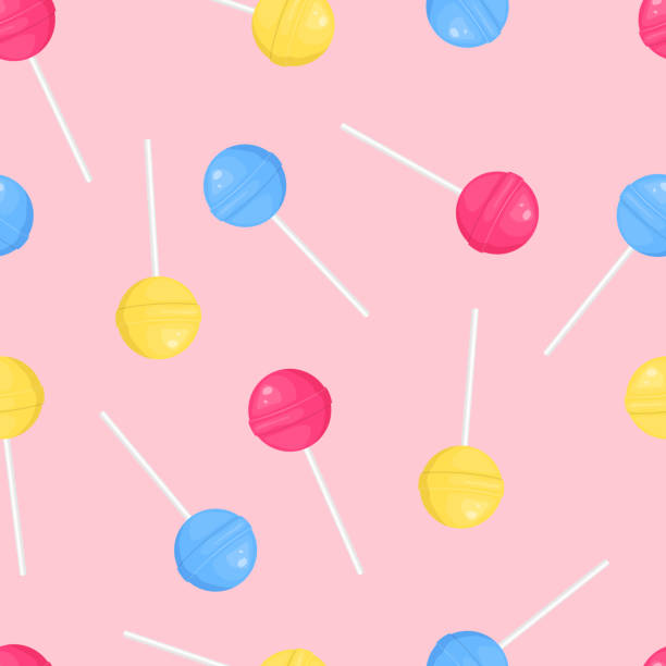 多色の丸いロリポップシームレスなパターン - lollipop sucking candy sweet food点のイラスト素材／クリップアート素材／マンガ素材／アイコン素材