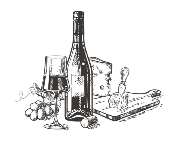 wein comp skizze - dry wine stock-grafiken, -clipart, -cartoons und -symbole