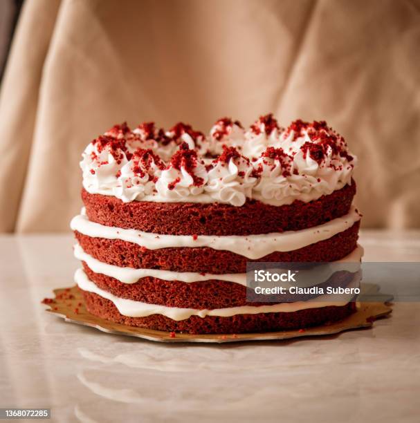 Red Velvet Cake Stock Photo - Download Image Now - Red Velvet Cake, Baked, Sweet Food
