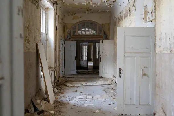 Photo of Long Corridor in an Abandoned Clinic Building