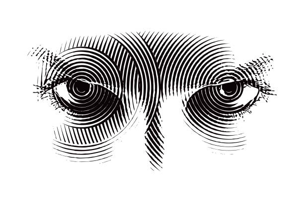 zornigen augen - eyeliner single line human eye sketching stock-grafiken, -clipart, -cartoons und -symbole