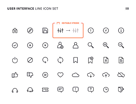 Basic User Interface Minimal Line Icon Set