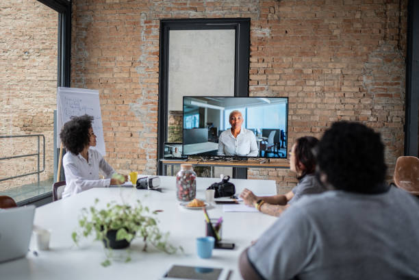 istock Business team doing a video conference in the office 1368085031