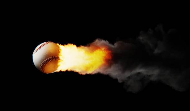 istock baseball close-up flying fast with fire and smoke. 3D illustration 1368093880