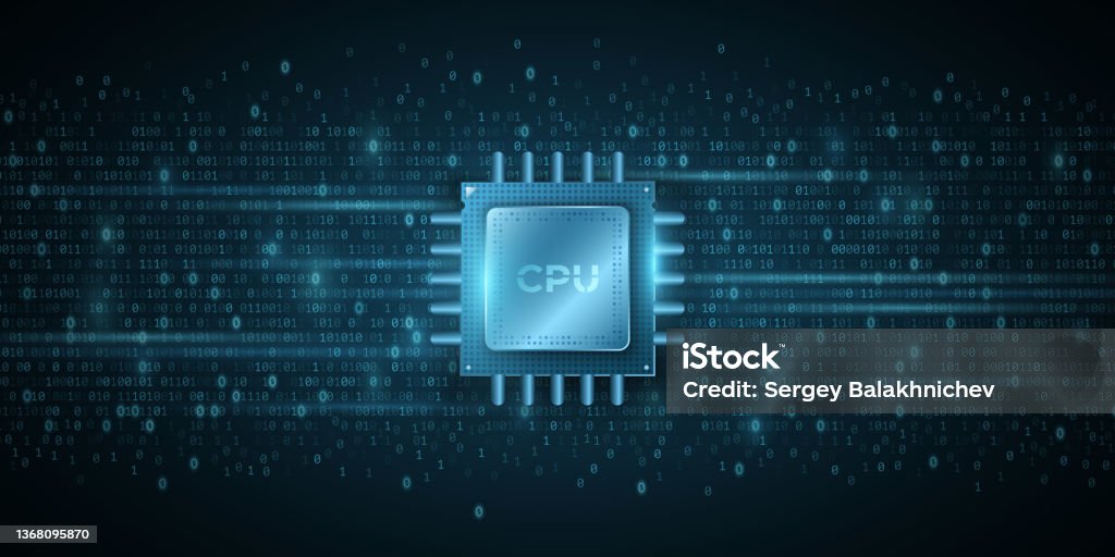 Digital Microchip Cpu On Background Of Binary Code Futuristic High ...