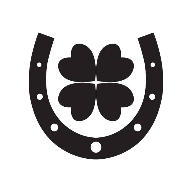 ilustrações de stock, clip art, desenhos animados e ícones de leaf clover in horseshoe for st. patrick day, irish holiday, luck vector black icon. fortune illustration - horseshoe good luck charm cut out luck