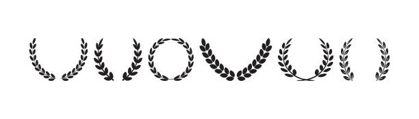 レイレルクラウン、オリーブはベクトルリースを葉します。勝者または平和黒のアイコン。ローマの勝利 - 証明書と表彰のフレーム点のイラスト素材／クリップアート素材／マンガ素材／アイコン素材