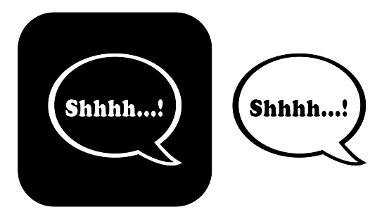 Vector illustration of two black and white Shhhh...! speech bubble icons.