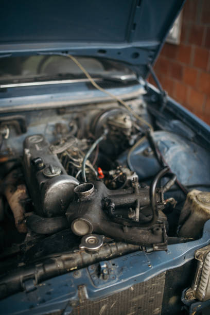 istock Dirty car engine details closeup. 1368100005