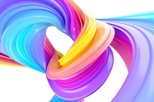 istock Multicolored abstract twisted brush stroke. Bright curl, artistic spiral. 3D rendering image 1368109041