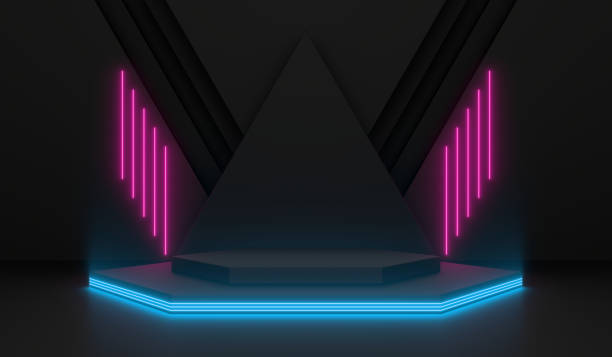 istock Sci Fi Pedestal, Podium, Place For Product. Colored Neon Glow. 3D Rendering Image. 1368109205