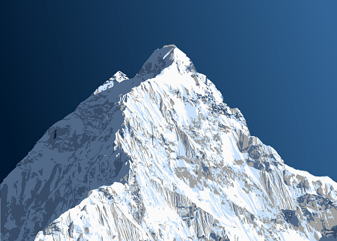Mount Nuptse mountain vector illustration, one of the best Nepal Himalayas mountains